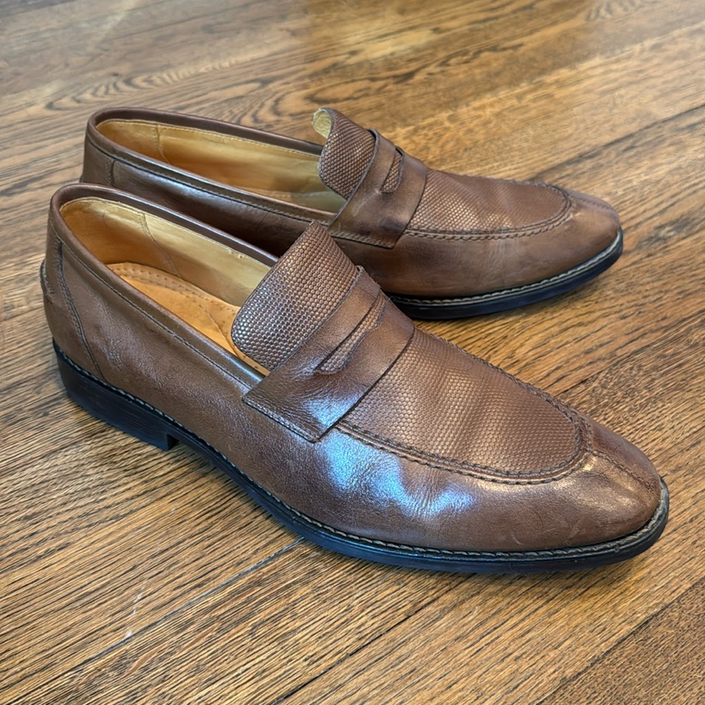 Sandro Moscoloni Men's Maestro Moccasin Toe Penny Strap Loafer, Brown, Size 11